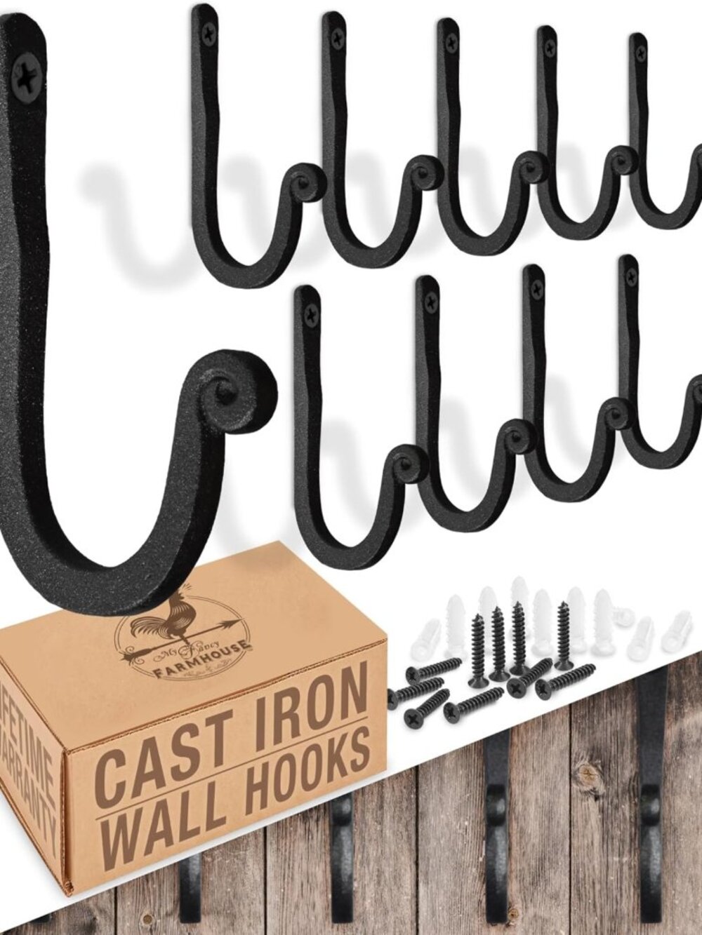 Handmade Cast Iron Wall Hooks - Vintage Railroad Spike Design, 10 Pack